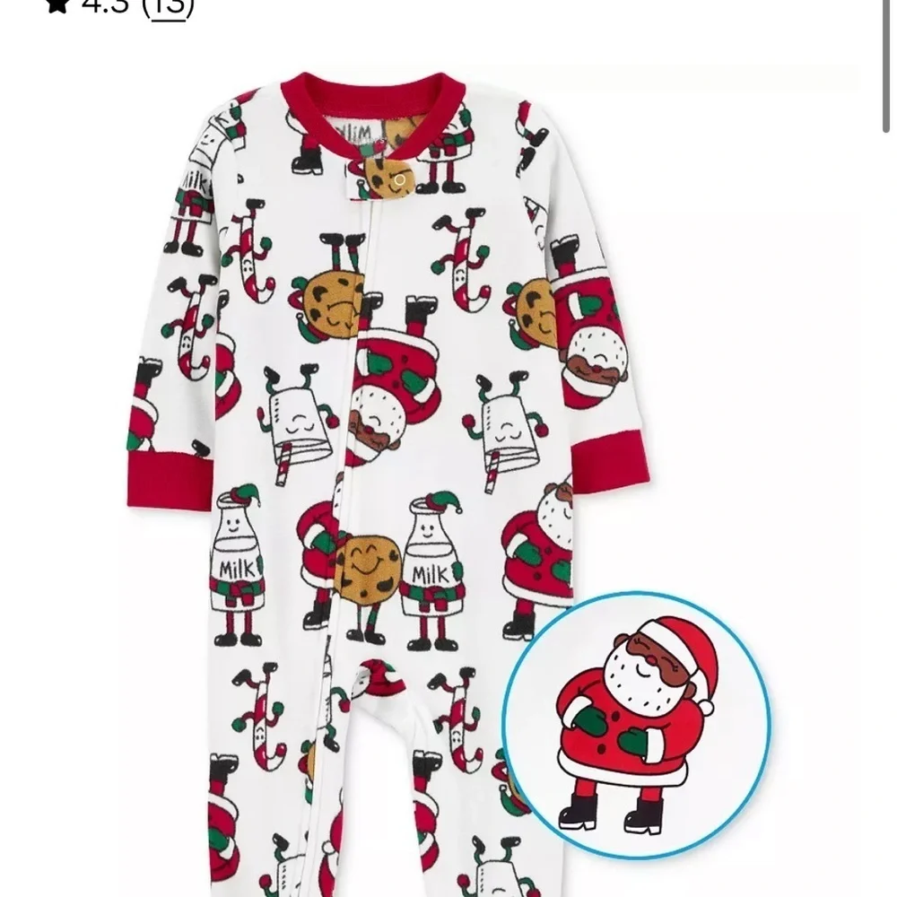 Carter's  Printed Santa Cookies - Brown Fleece Footie‎ Pajamas Christmas Holiday